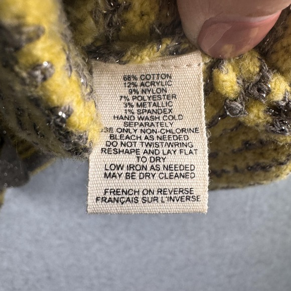 MOTH Anthropologie Cardigan Womens M Yellow Stripe Puff Sleeve Button Sweater - Picture 6 of 9